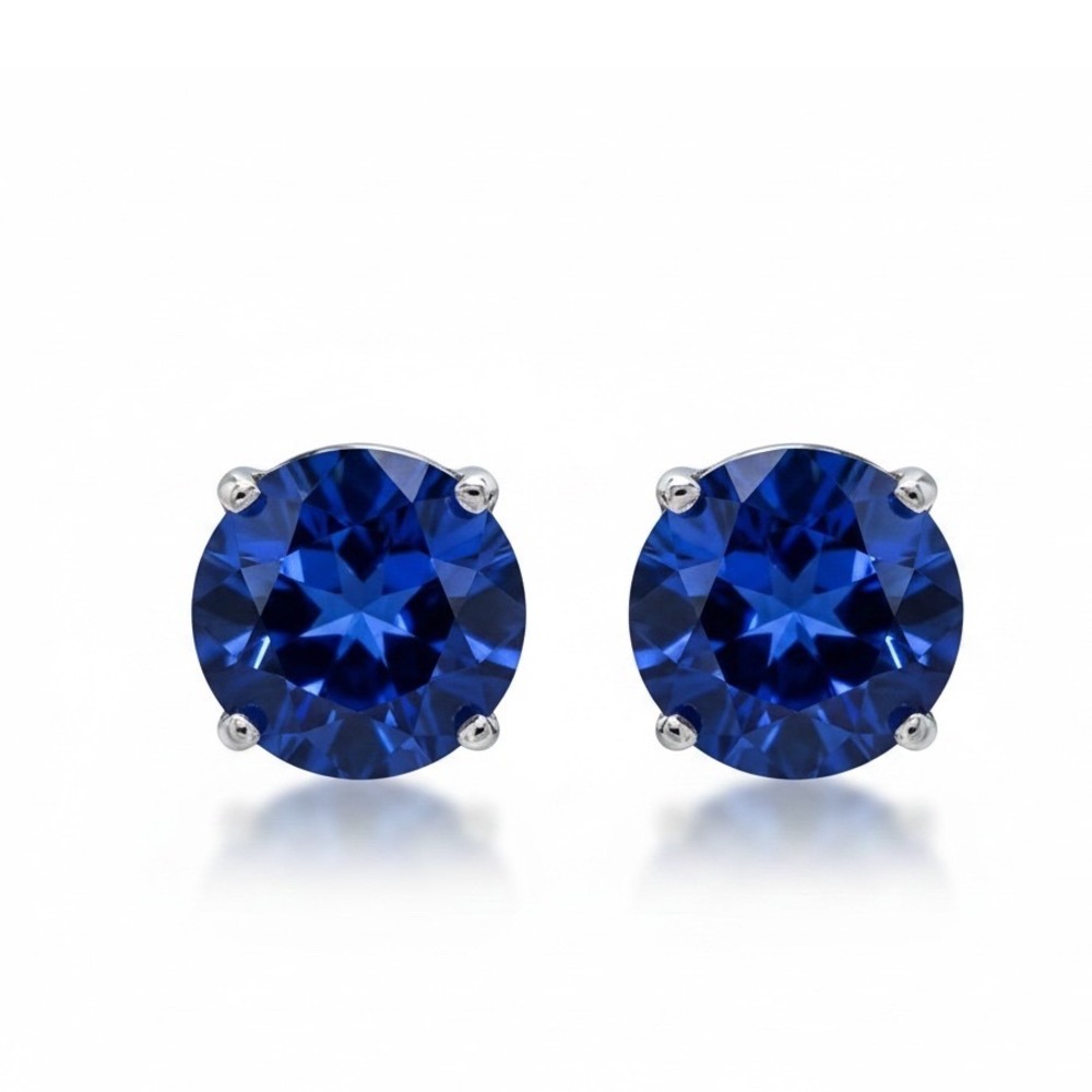925 Sterling Silver Blue Simulated Sapphire Stud Earrings 6mm